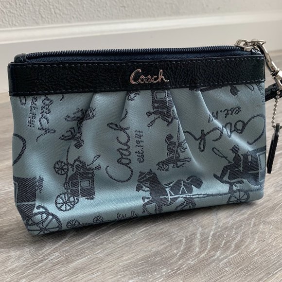 Coach Small Wristlet In Blue Canvas - Picture 1 of 3